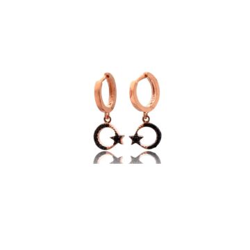 Siyah Taşlı Ay Yıldız Figürlü Gümüş Küpe