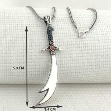925 Ayar Gümüş Kırmızı Taşlı Zülfikar Kolye