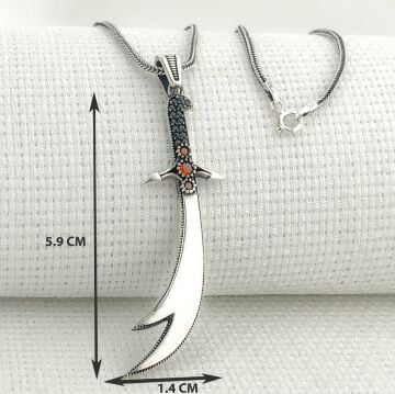 925 Ayar Gümüş Kırmızı Taşlı Zülfikar Kolye