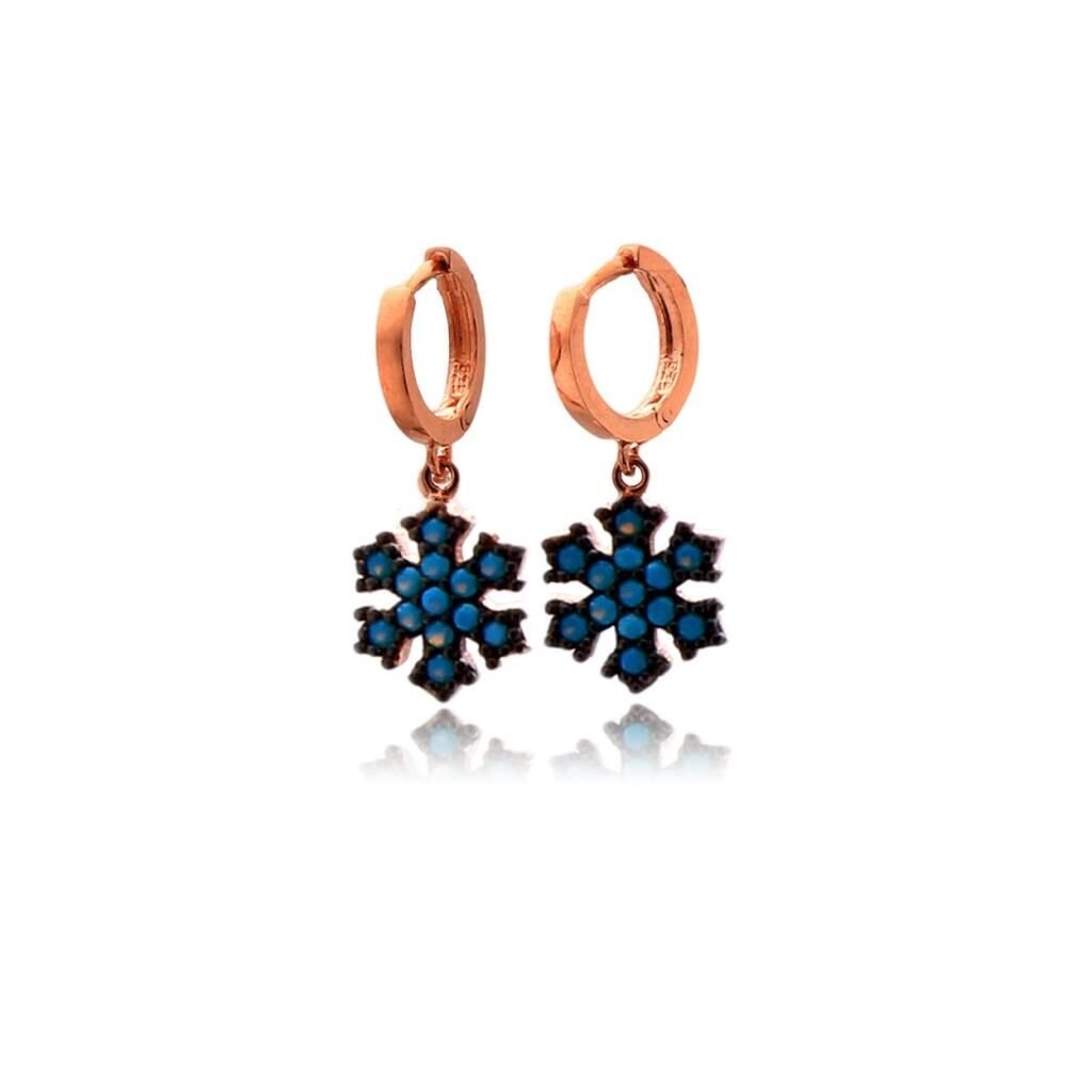 Turkuaz Nano Taşlı Kar Tanesi Gümüş Küpe