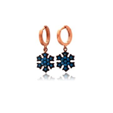 Turkuaz Nano Taşlı Kar Tanesi Gümüş Küpe