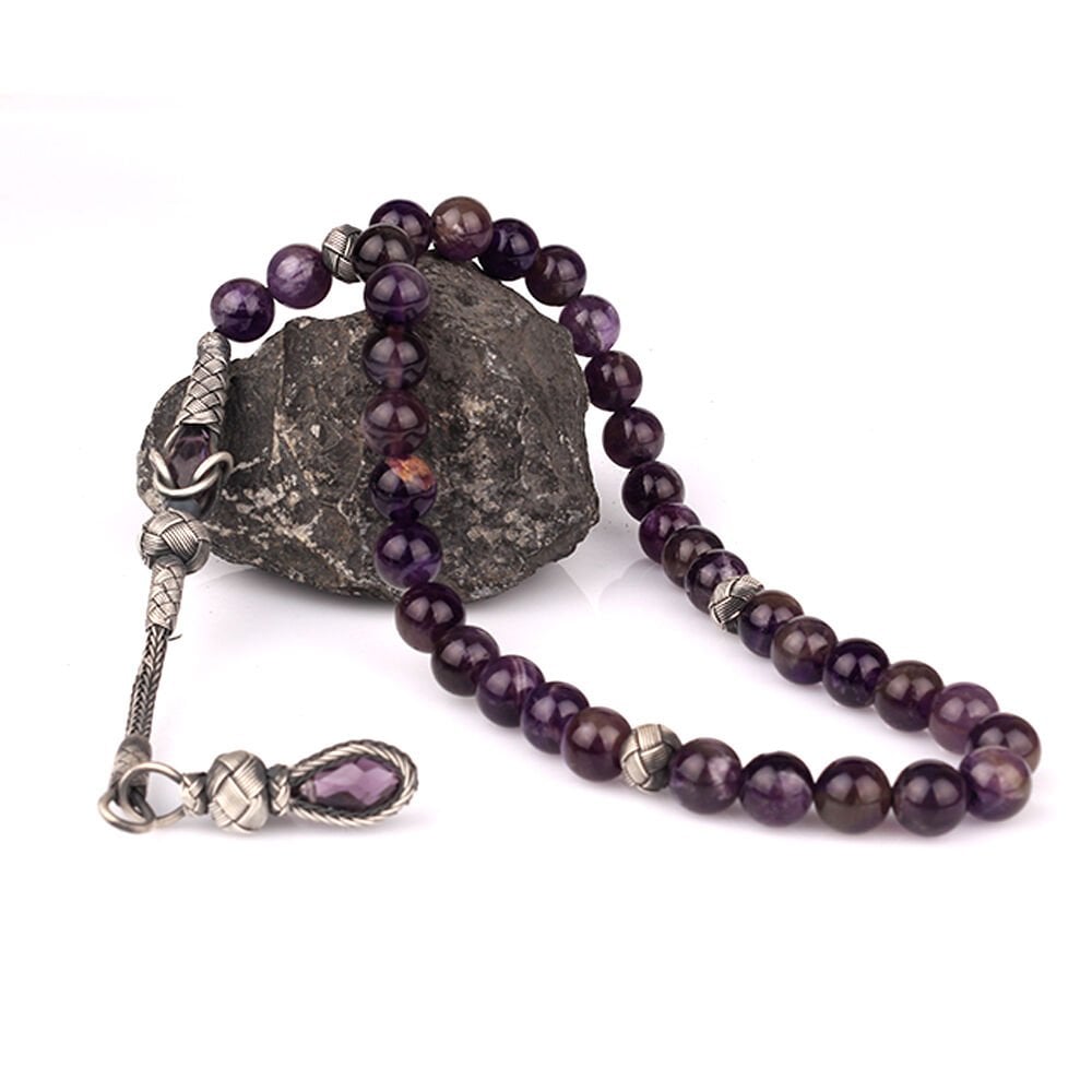 Ametist Taşlı 1000 Ayar Kazaz Püsküllü Tesbih