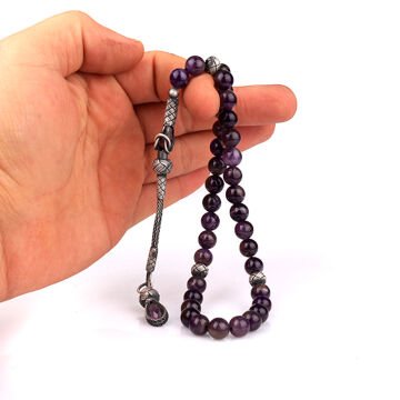 Ametist Taşlı 1000 Ayar Kazaz Püsküllü Tesbih