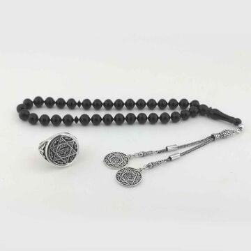 Mührü Süleyman Gümüş Yüzük ve Kehribar Tesbih Kombini