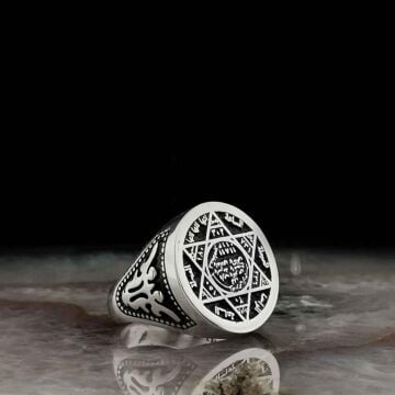 Mührü Süleyman Gümüş Yüzük ve Kehribar Tesbih Kombini