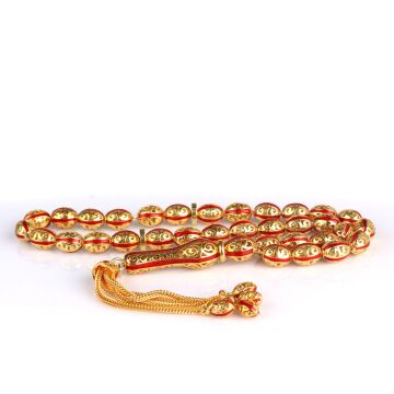 ARPA KESİM ALTIN KAPLAMA KIRMIZI RENK MİNELİ 925 AYAR GÜMÜŞ TESBİH