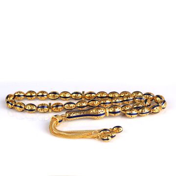 ARPA KESİM ALTIN KAPLAMA LACİVERT RENK MİNELİ 925 AYAR GÜMÜŞ TESBİH