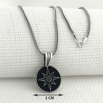 925 Ayar Gümüş Siyah Taşlı Kuzey Yıldızı Kolye
