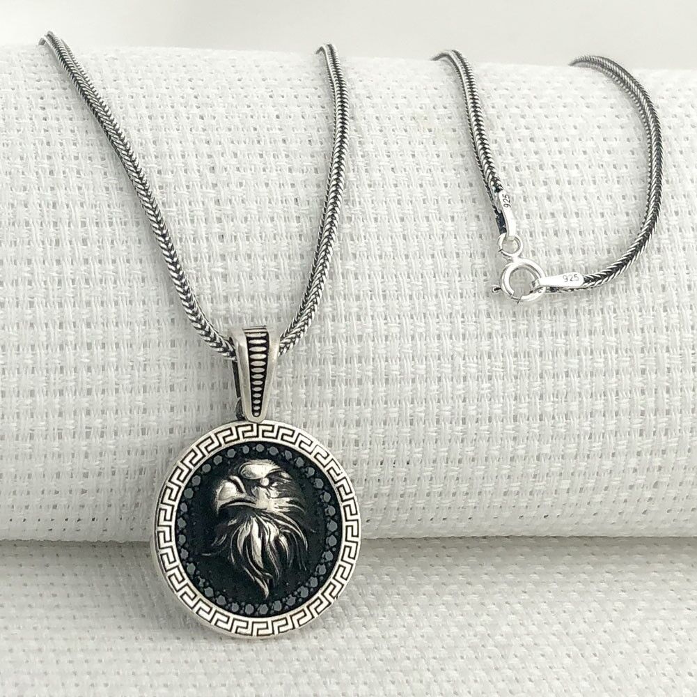 925 Ayar Siyah Taşlı Kartal Gümüş Kolye