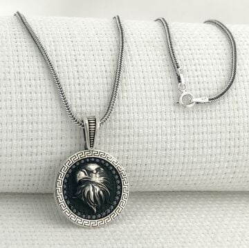 925 Ayar Siyah Taşlı Kartal Gümüş Kolye