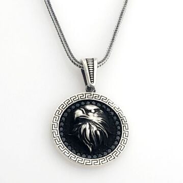 925 Ayar Siyah Taşlı Kartal Gümüş Kolye