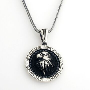 925 Ayar Siyah Taşlı Kartal Gümüş Kolye