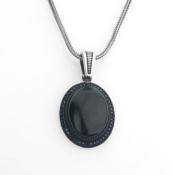 925 Ayar Gümüş Siyah Oniks Taşlı Gümüş Kolye