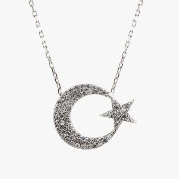 925 Ayar Gümüş Zirkon Taşlı Ayyıldız Kolye