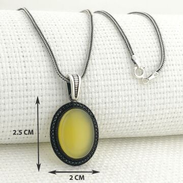 925 Ayar Sarı Akik Taşlı Gümüş Kolye