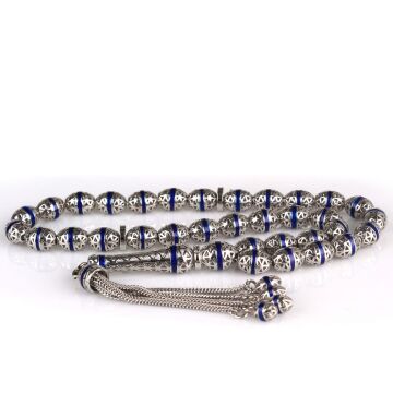 ARPA KESİM LACİVERT RENK MİNELİ 925 AYAR GÜMÜŞ TESBİH