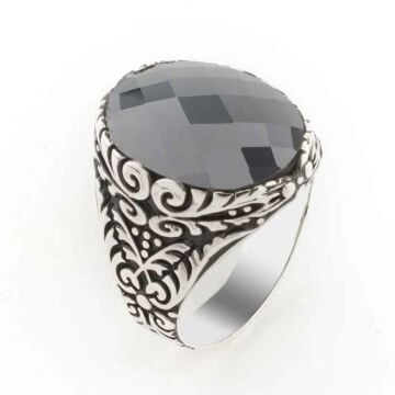 925 Ayar Gümüş Siyah Zirkon  Taşlı Erkek Yüzük