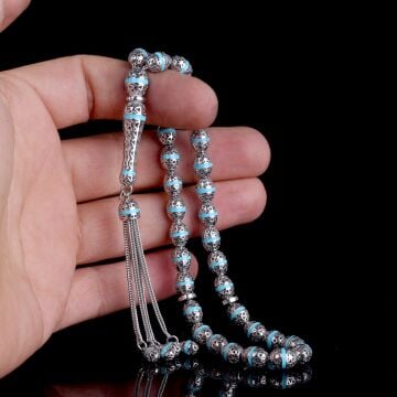 ARPA KESİM TURKUAZ RENK MİNELİ 925 AYAR GÜMÜŞ TESBİH