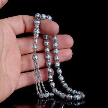 ARPA KESİM TURKUAZ RENK MİNELİ 925 AYAR GÜMÜŞ TESBİH