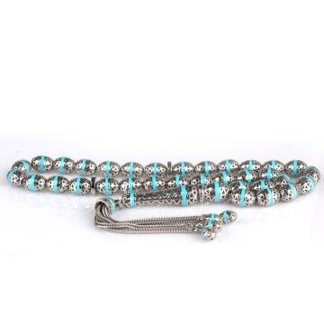 ARPA KESİM TURKUAZ RENK MİNELİ 925 AYAR GÜMÜŞ TESBİH