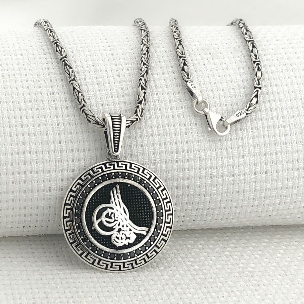 925 Ayar Gümüş Osmanlı Tuğralı Kral Zincir Kolye
