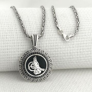 925 Ayar Gümüş Osmanlı Tuğralı Kral Zincir Kolye