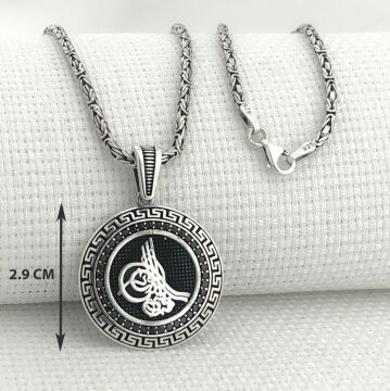 925 Ayar Gümüş Osmanlı Tuğralı Kral Zincir Kolye