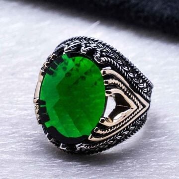 925 Ayar Gümüş Yeşil Zirkon Taşlı Yüzük