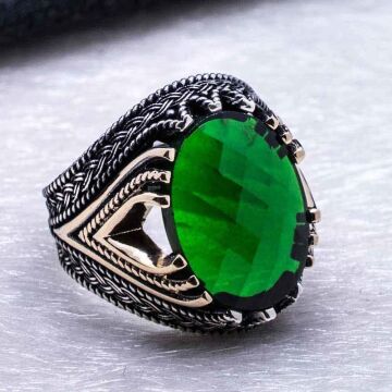 925 Ayar Gümüş Yeşil Zirkon Taşlı Yüzük