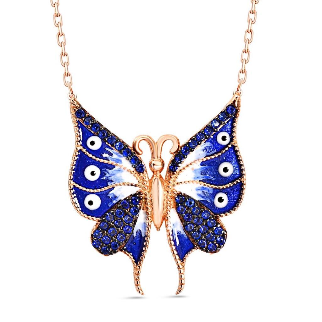 925 Ayar Gümüş Zirkon Taşlı Nazarlı Kelebek Kolye