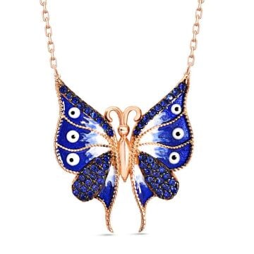 925 Ayar Gümüş Zirkon Taşlı Nazarlı Kelebek Kolye