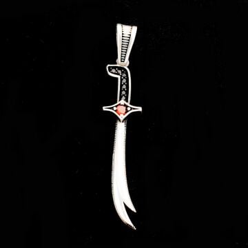 925 Ayar Kırmızı Taşlı Zülfikar Gümüş Kolye Ucu