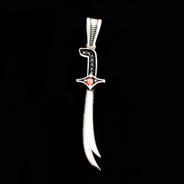925 Ayar Kırmızı Taşlı Zülfikar Gümüş Kolye Ucu