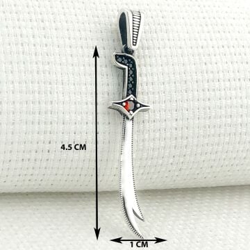 925 Ayar Kırmızı Taşlı Zülfikar Gümüş Kolye Ucu