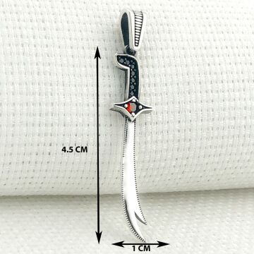 925 Ayar Kırmızı Taşlı Zülfikar Gümüş Kolye Ucu