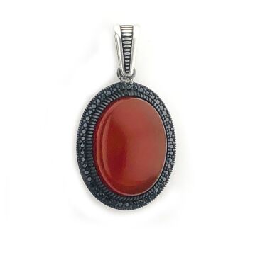 925 Ayar Kırmızı Akik Taşlı Gümüş Kolye Ucu