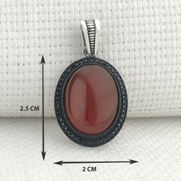 925 Ayar Kırmızı Akik Taşlı Gümüş Kolye Ucu