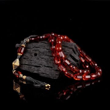 Çift Renk Gümüş Püsküllü Fasetli Damla Kehribar Tesbih