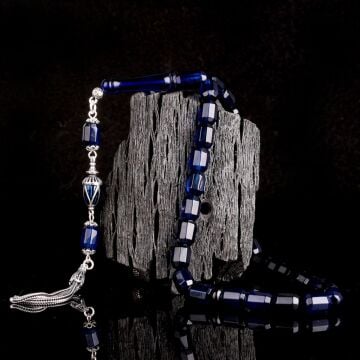 Çift Renk Gümüş Püsküllü Fasetli Damla Kehribar Tesbih