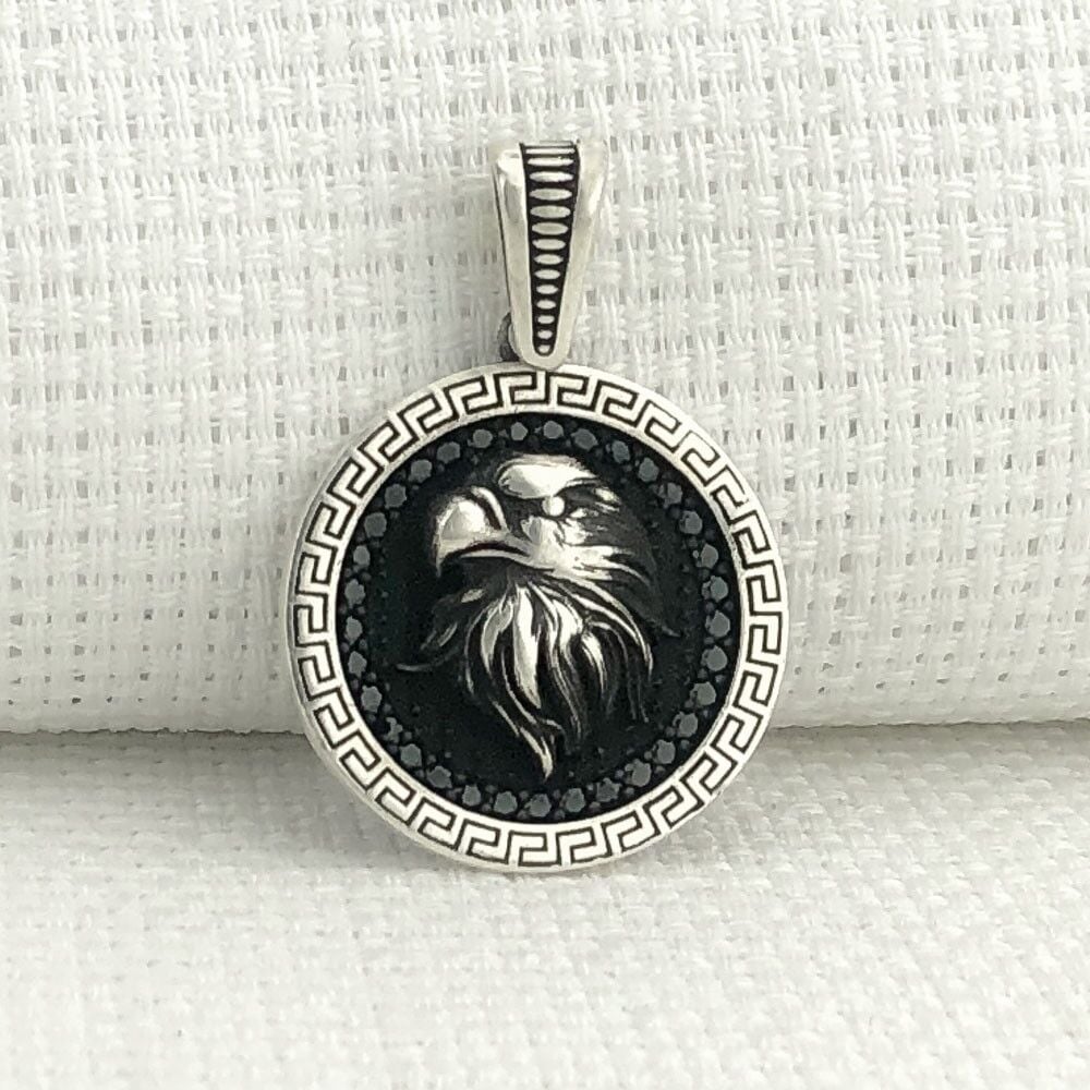 925 Ayar Siyah Taşlı Kartal Gümüş Kolye Ucu