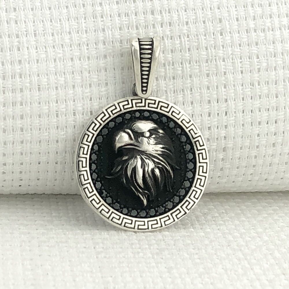 925 Ayar Siyah Taşlı Kartal Gümüş Kolye Ucu