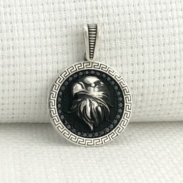 925 Ayar Siyah Taşlı Kartal Gümüş Kolye Ucu