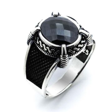 925 Ayar Gümüş Siyah Taşlı Yüzük