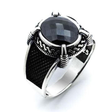 925 Ayar Gümüş Siyah Taşlı Yüzük