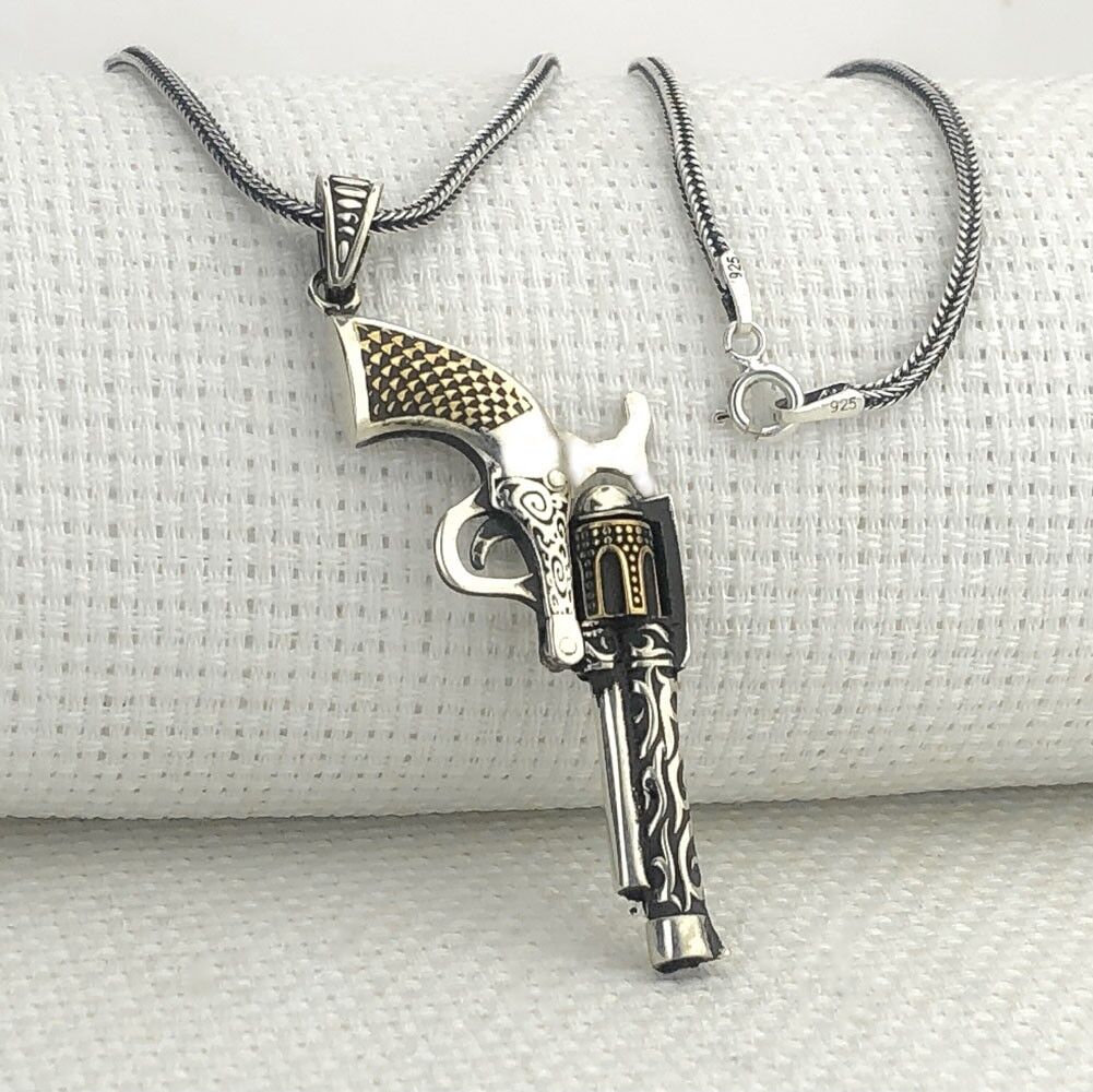925 Ayar Gümüş 6 Patlar Tabanca Kolye