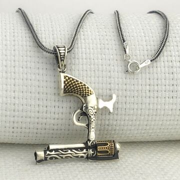 925 Ayar Gümüş 6 Patlar Tabanca Kolye