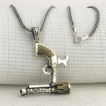 925 Ayar Gümüş 6 Patlar Tabanca Kolye