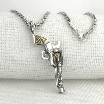 925 Ayar Gümüş 6 Patlar Tabanca Kral Zincir Kolye