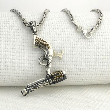 925 Ayar Gümüş 6 Patlar Tabanca Kral Zincir Kolye