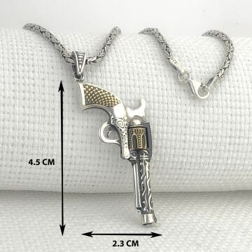 925 Ayar Gümüş 6 Patlar Tabanca Kral Zincir Kolye